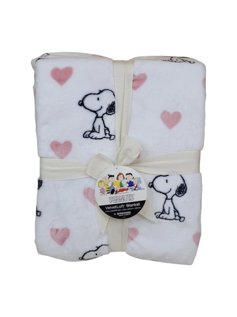 Peanuts Snoopy VelvetLoft Plush Blanket Full/Queen 90x90 By Berkshire PInk Heart